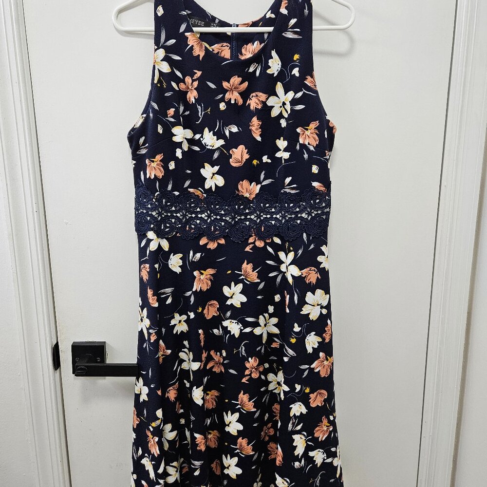 Navy floral, knee-length A-line dress, size 10